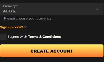 Sign up code field on the ReefSpins registration form, left blank